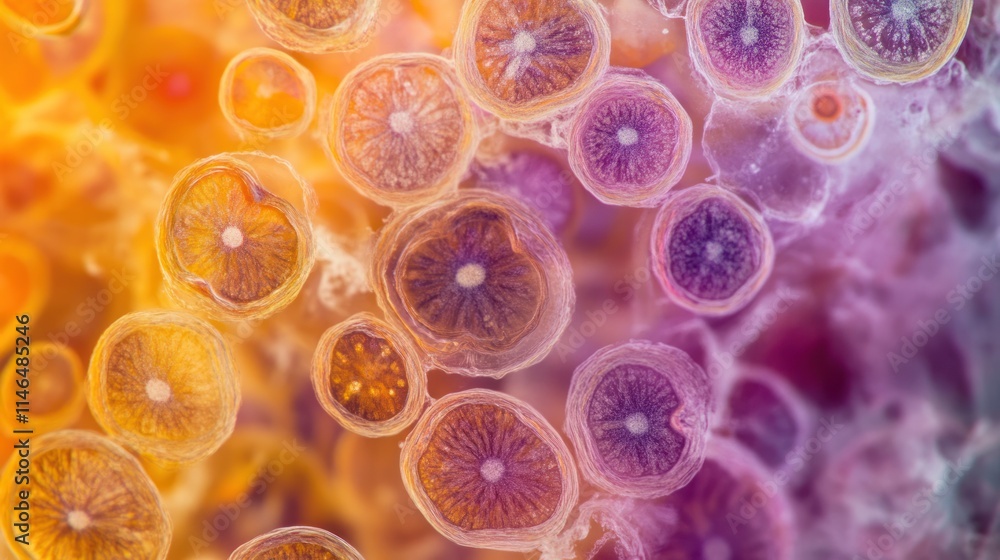 Poster Close-up view of colorful microorganisms showcasing intricate cellular structures.