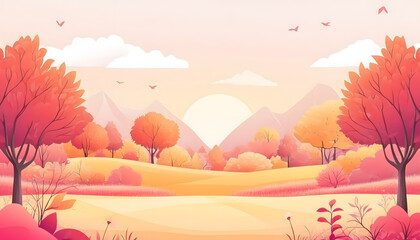 Autumnal Landscape Sunrise Over Rolling Hills