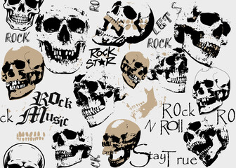 skulls in retro  rock and roll seamless pattern, skulls in retro style. rock and roll Seamless pattern ,Seamless pattern with human skulls. Graphic print skulls. Seamless pattern with human skulls