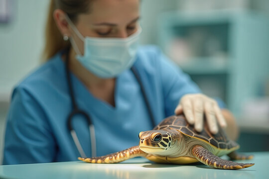 veterinarian treats a turttle