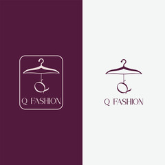 Letter Q fashion logo, Hanging letter Q vector Icon, boutique logo design. Initial capital Q letter hanger icon
