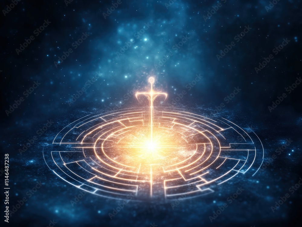 Aufkleber illuminated labyrinth of justice digital art enigmatic setting mystical environment abstract perspec