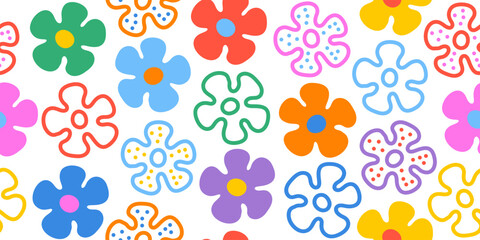 Colorful hand drawn floral seamless pattern, creative doodle flower pattern background. Design for fabric, cover, wrapping, wallpaper.