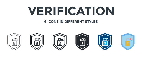 VERIFICATION icon in different style vector illustration. Designed in thin line, regular line, bold line, glyph, color fill, and flat style can be used for web