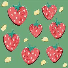 Set of strawberry, cut out paper like style. Vector, isolated graphics with texture.