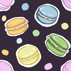 Pattern with macaroons, colorful and bright. Hand draw with texture. Vector, isolatet.