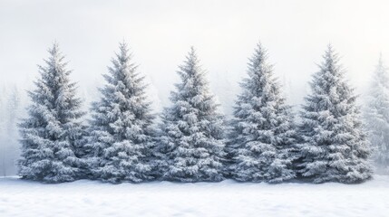 Fototapeta premium Four Snow Covered Evergreen Trees In Winter