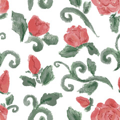 Rose pattern on white background, watercolor, hand drawn. Vector, isolated.
