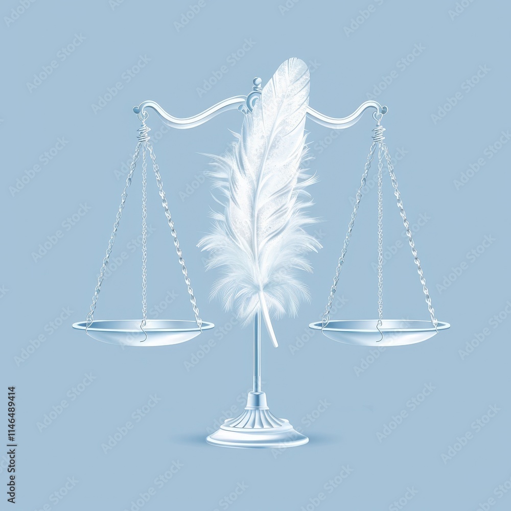 Poster balancing justice a symbolic representation of fairness with feather lightness conceptual art minima
