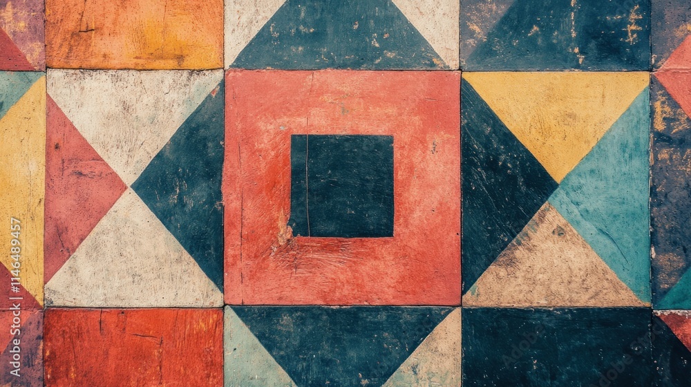 Poster Colorful geometric pattern with a central square, showcasing artistic design and texture.