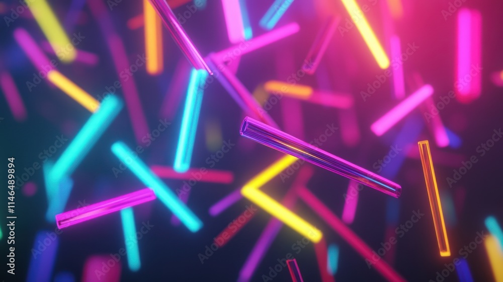 Aufkleber Colorful glowing sticks floating in a dark space, creating a vibrant visual effect.