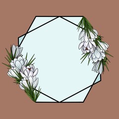 Crocus Flower Geometric Polygon Black Frame Full Filling on Mocha Mousse - Bold and Stylish Floral Design for Invitations, Branding, and Prints