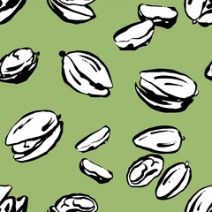 Pistachio pattern, doodle, hand draw with texture and brush strokes. Vector, isolated.