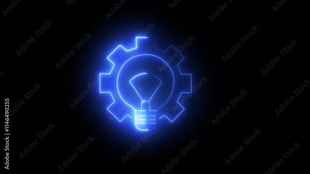 Poster new idea technology and setting icon simple and creative business idea concept neon light bulb with 