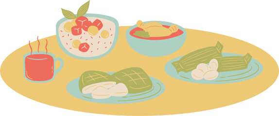 celebrating islamic eventful days, table of festive dinner, meja makan berat