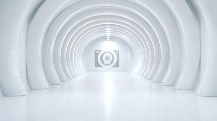 Obraz premium Bright white futuristic tunnel with glowing end.