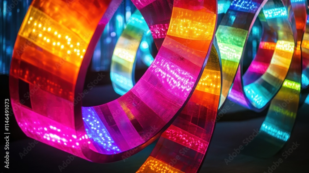 Aufkleber Colorful illuminated loops create a vibrant, artistic display with dynamic lighting effects.