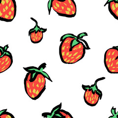 strawberry pattern. Hand draw, marker, doodle. Vector, isolated. Fun and childish.
