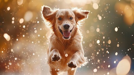 Playful dog running joyfully in a sunlit park action photography
