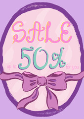 Sale card, poster. Hand drawn brush with, doodle. Vector, isolated. Handwritten : «sale up to 50% for you.