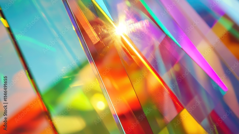Aufkleber colorful light refracting through transparent panels, creating a vibrant spectrum.