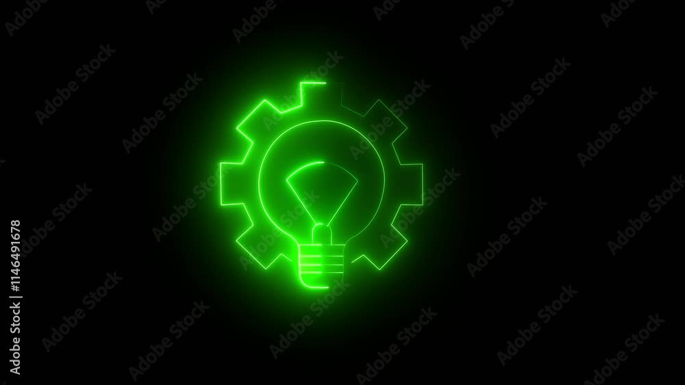 Poster new idea technology and setting icon simple and creative business idea concept neon light bulb with 