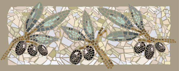 Black Olives Mosaic Banner. Free hand draw. Victor isolated , graphic. 