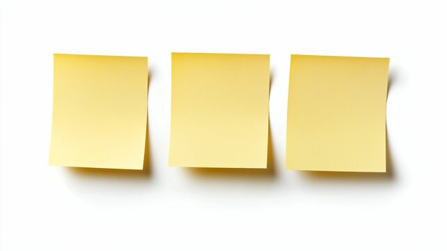 Three Yellow Sticky Notes or Memo Notes on a White Background