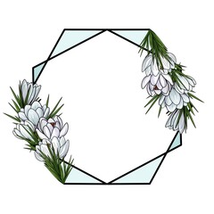 Crocus Flower Geometric Polygon Black Frame Partial Filling - Modern Floral Border for Invitations, Posters, and Packaging
