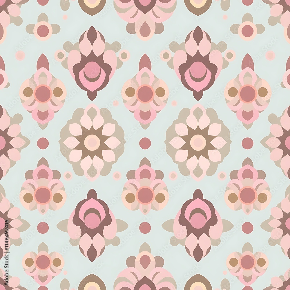 Poster pastel floral pattern: a delightful seamless pattern with delicate pink and beige flowers arranged i