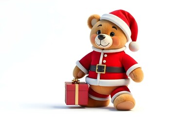 3d cute teddy bear in Santa Claus dress