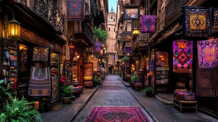 Obraz premium Colorful Carpets Line Ancient City Street