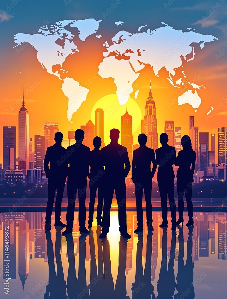 Aufkleber global communication network with interconnected business nodes and worldwide human resources collab