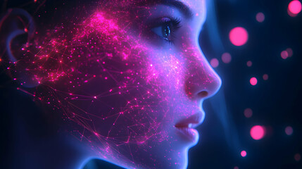 Abstract 3D Illustration: Glowing Network Face