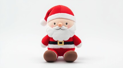 Obraz premium High-Resolution Plush Santa Claus Toy Character on Solid White Background with Soft Studio Lighting