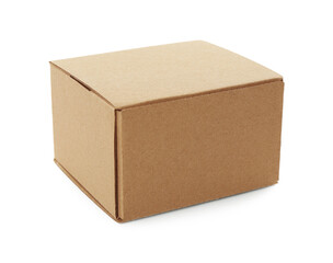 One blank cardboard box isolated on white. Mockup for design
