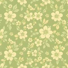 Fototapeta premium Floral Delight: Pale Yellow Flowers on Sage Green Background 