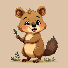 Cute Cartoon Quokka Holding a Leaf