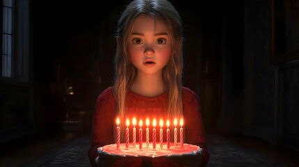 3D Render Girl Birthday Cake Candles Illustration