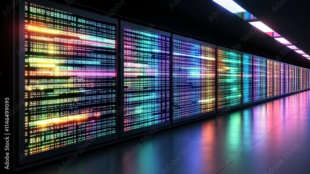 Aufkleber data center corridor illuminated with colorful codes