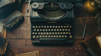 Antique Typewriter on Rustic Wooden Desk