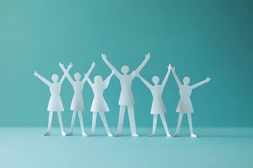 Uplifting Teamwork Feminine Paper Figures Celebrating Success