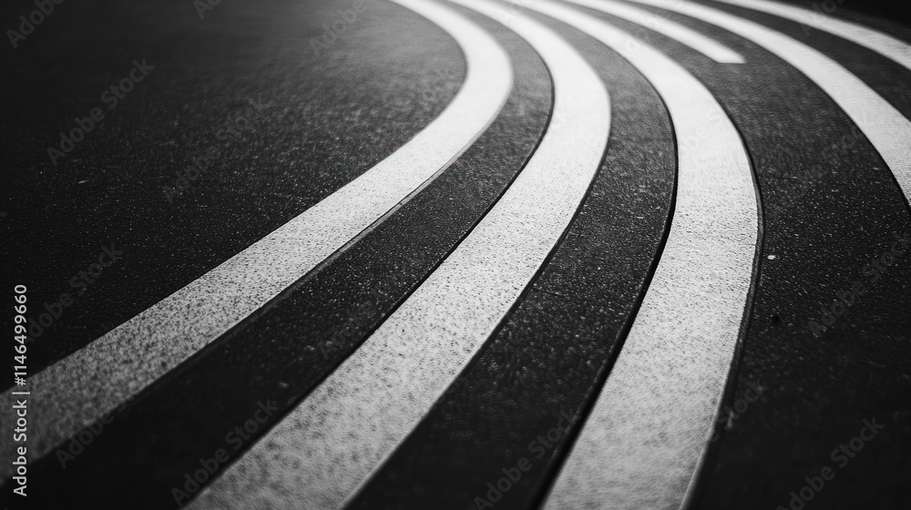 Leinwandbilder Curved white lines on a dark surface create a dynamic visual effect.