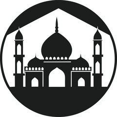 Islamic Mosque Silhouette in Circular Frame - Vector Illustration