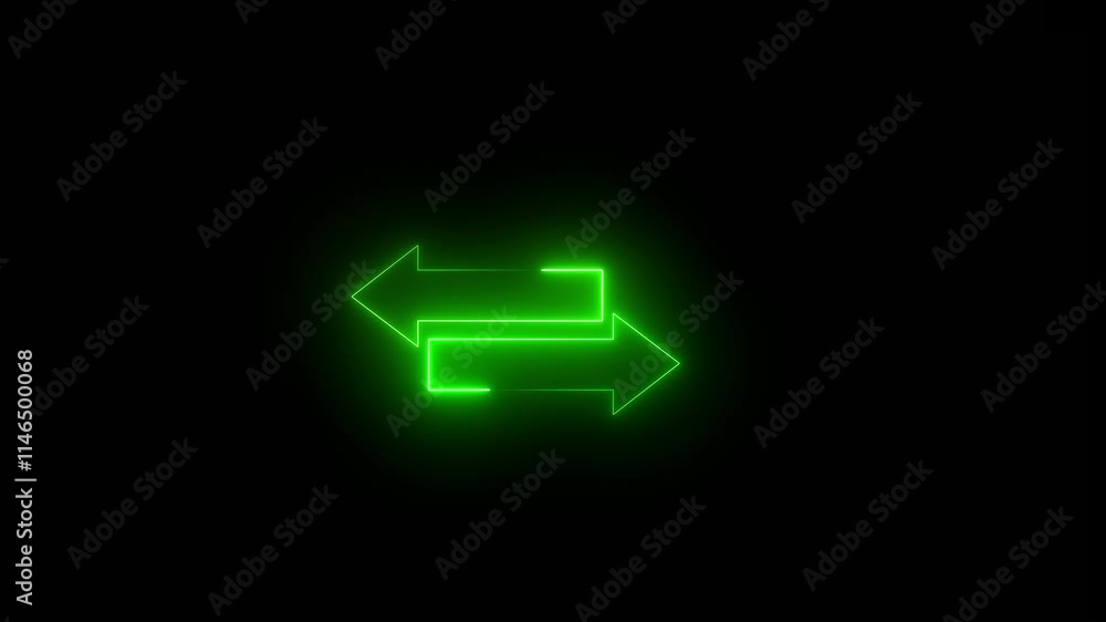 Poster black background abstract double arrow icon with left and right animated green color consign, symbol