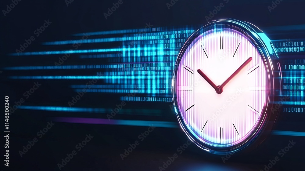 Poster digital clock time flies in the binary code stream