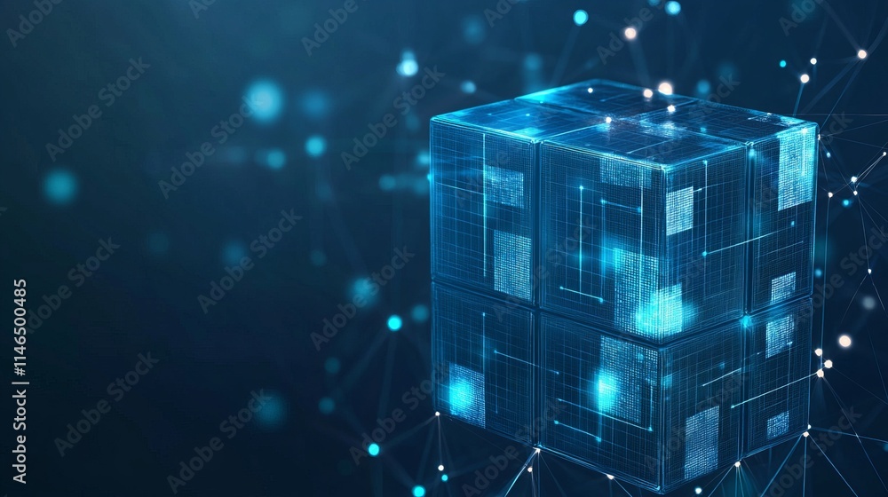 Poster digital cube networked data blocks in cyberspace