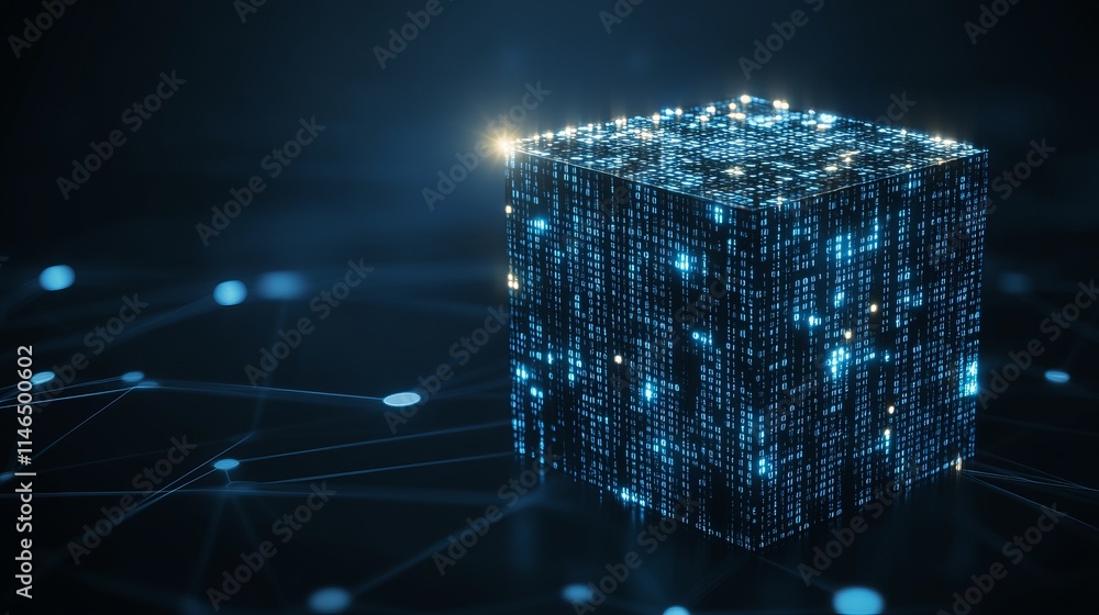 Poster digital data cube illuminated networked information block
