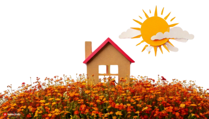 House sun clouds isolated on transparent background.