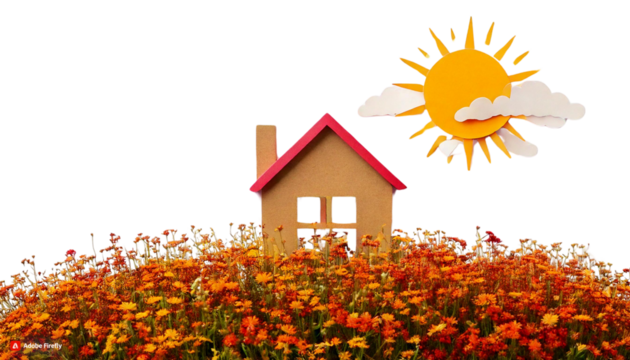 House sun clouds isolated on transparent background.